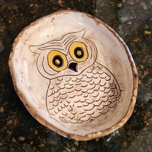 Handmade Owl Ceramic Dish Signed By Artist
